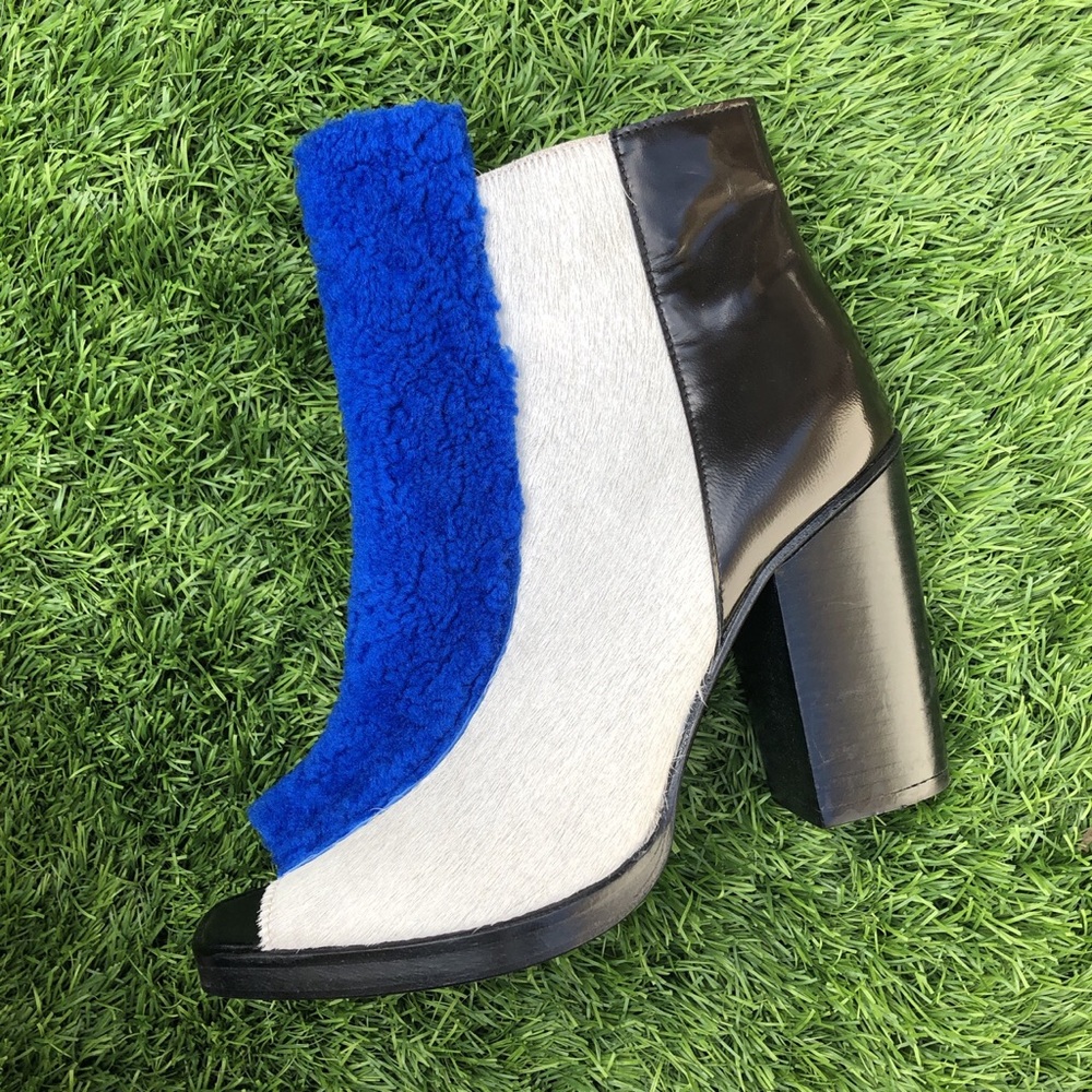 Opening Ceremony blue shearling peep toe boots